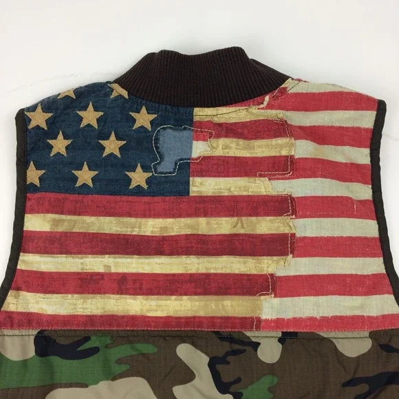 Denim Supply Ralph Lauren Vest Womens Medium Camo American Flag Lightweight USA - Picture 2 of 13